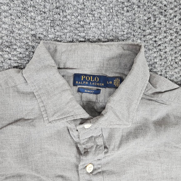 Polo Ralph Lauren Men's Gray Long Sleeve Button Up Shirt Slim Fit Pony‎ Logo - Picture 3 of 6
